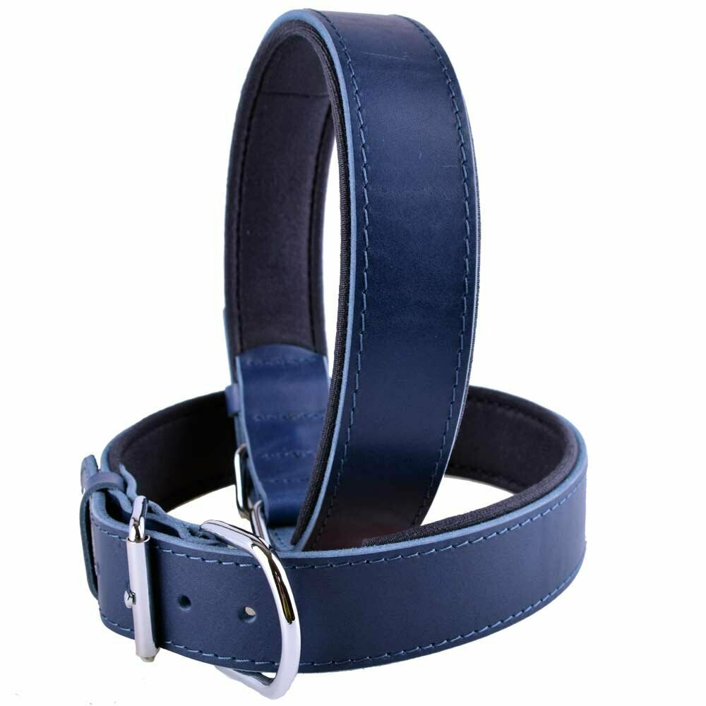 GogiPet® Komfort- Lederhundehalsband blaue mit 75 cm