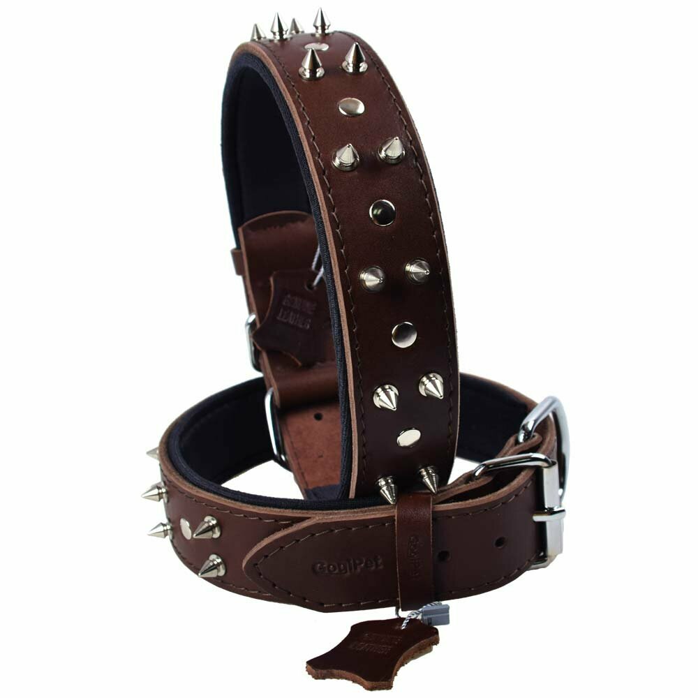 GogiPet® Spike Lederhundehalsband 75 cm braun