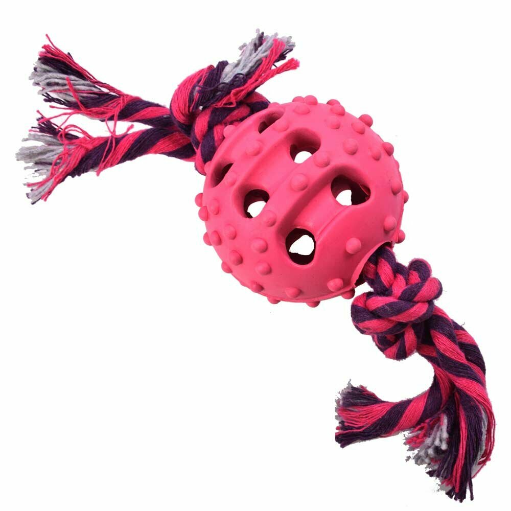 GogiPet Hundespielzeug - rosa Gummiball mit Zahnseil