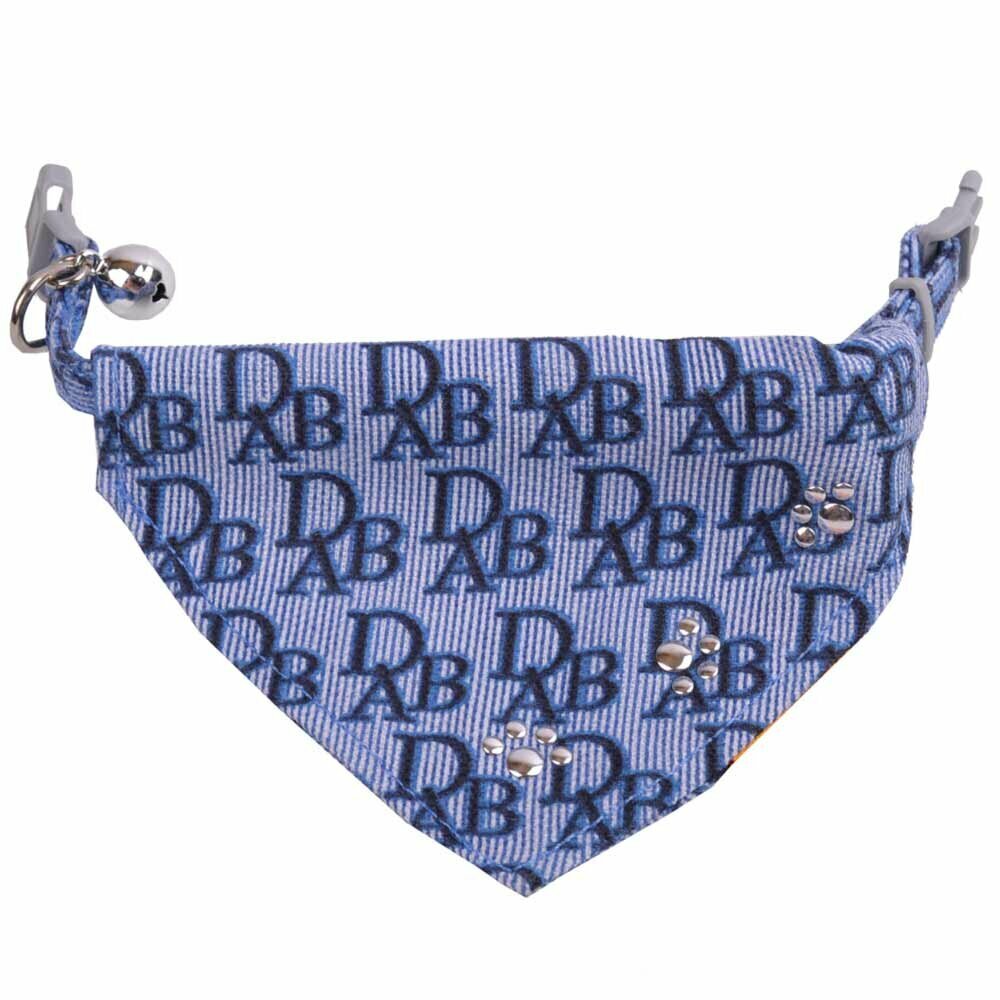 Blaues Hundehalstuch als Dreieckstuch mit Hundehalsband von 28 -45 cm verstellbar.