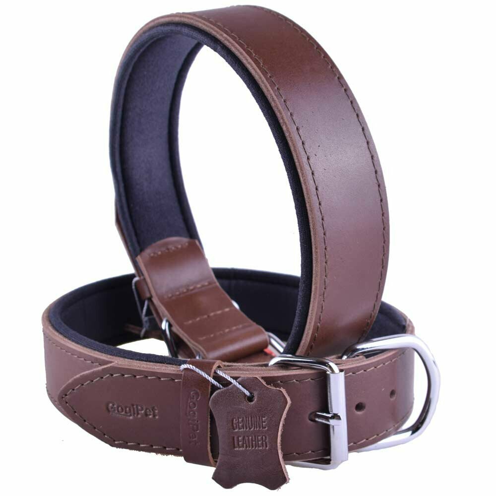 GogiPet® Komfort- Lederhundehalsband braun mit 55 cm