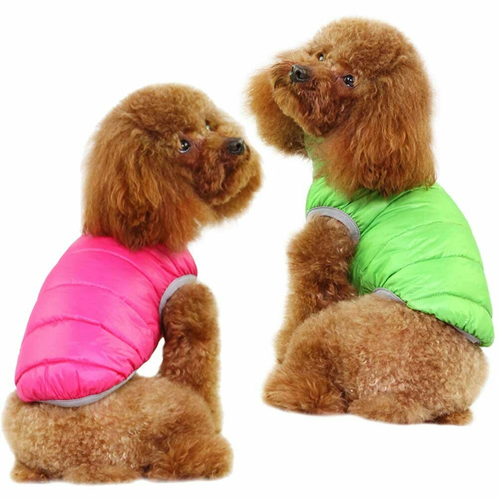 Echte Daunen Wendejacke für Hunde rosa & grün - warme Hundebekleidung