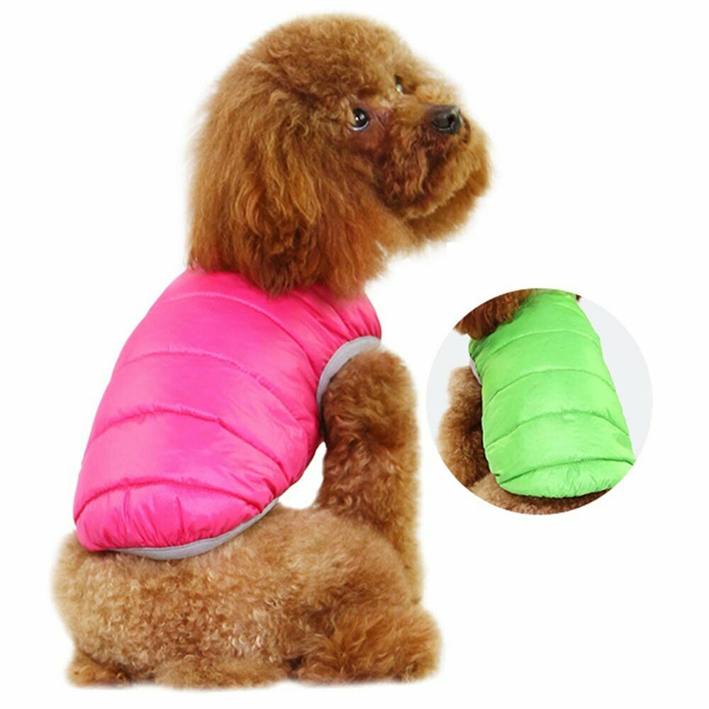 Pinkfarbene oder grüne Daunenjacke für Hunde - Wendejacke für Hunde