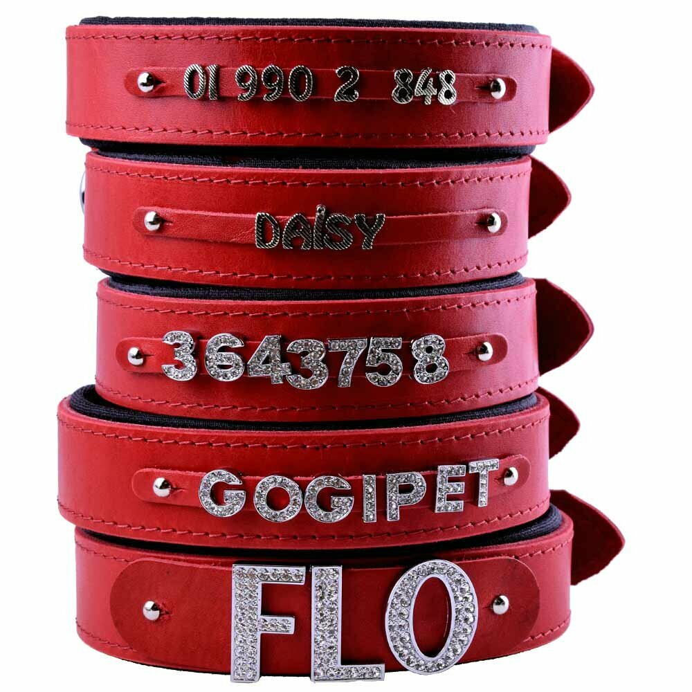 GogiPet® Namenshalsband aus Echtleder rot 70 cm für Buchstaben
