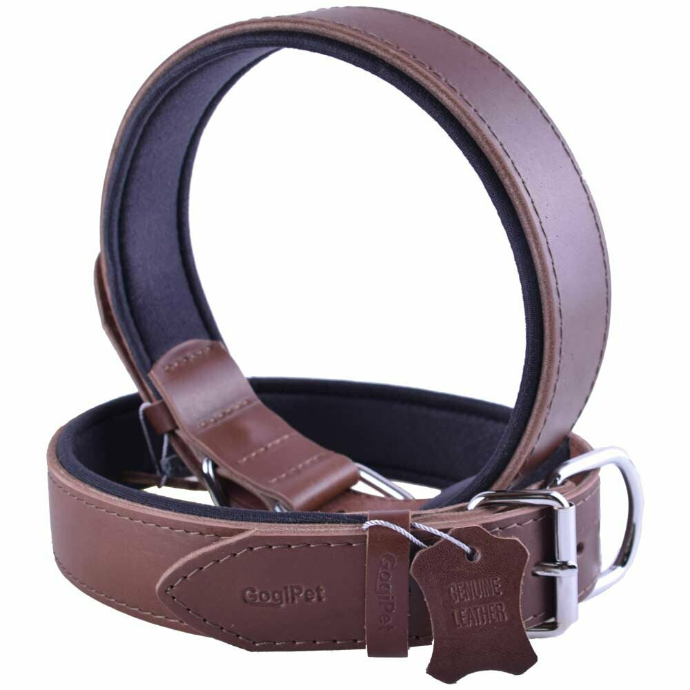 GogiPet® Komfort- Lederhundehalsband braun mit 75 cm