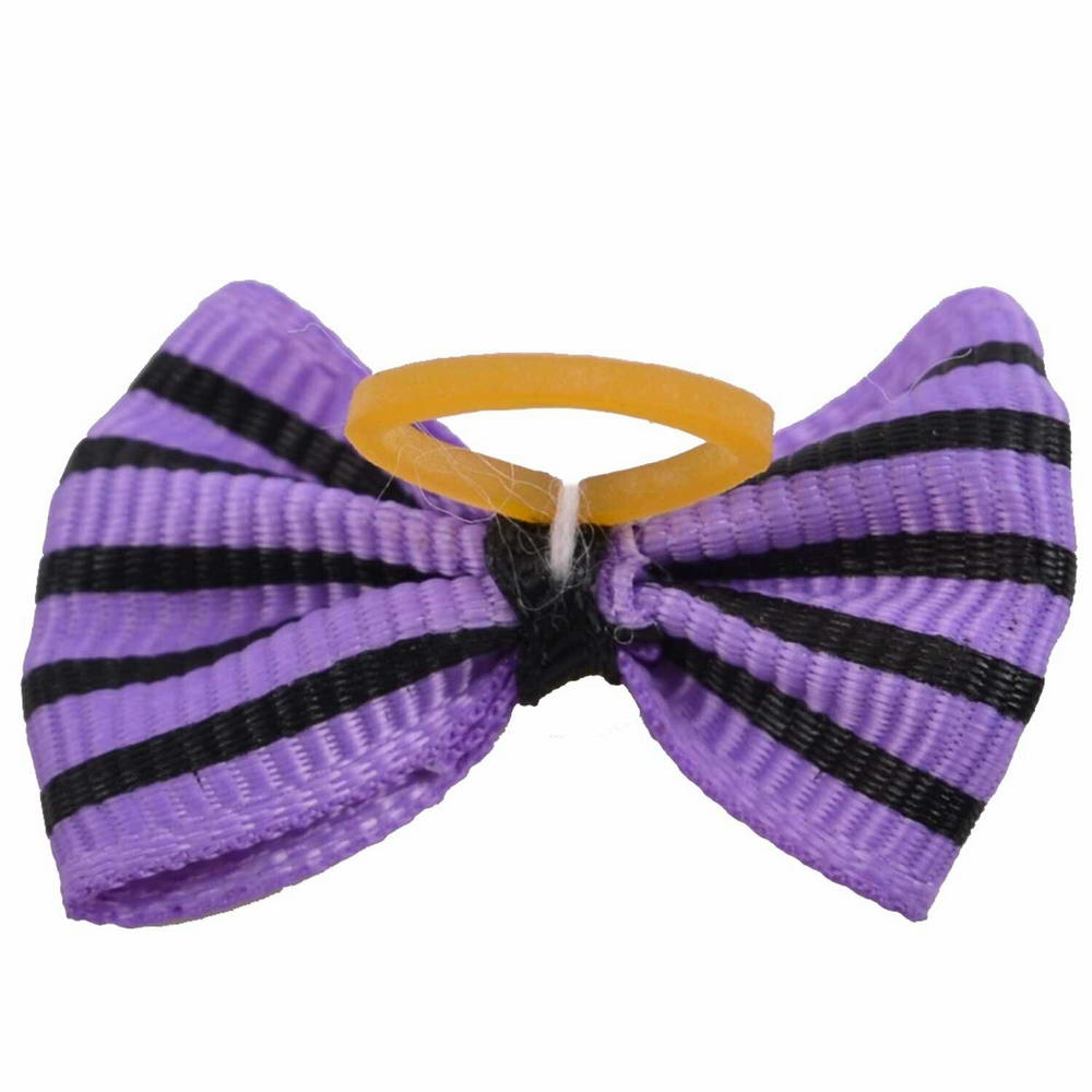 Haarschleife mit Haargummi lila mit schwarzen Streifen von GogiPet
