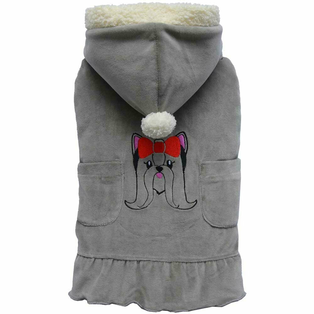 graues Winterkleid mit Hundekopf und Kapuze von DoggyDolly