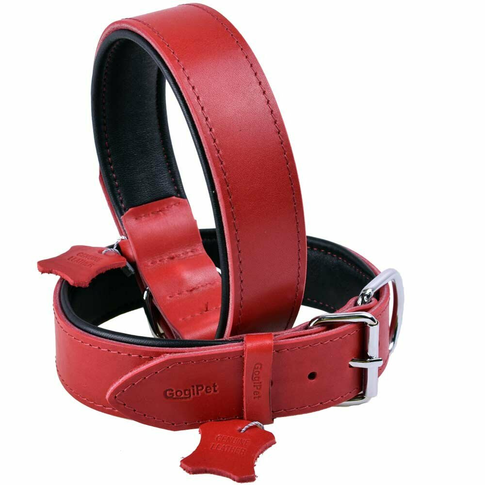 GogiPet® Soft Lederhundehalsband rot mit 65 cm